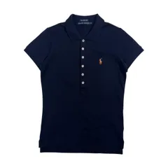 90s RALPH LAUREN ラルフローレン THE SKINNY POLO 鹿の子 半袖 ポロシャツ M /ネイビー系 レディース ビンテージ