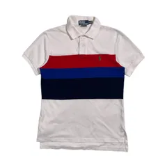 90s Polo by Ralph Lauren ポロ ラルフローレン CUSTOM FIT ボーダー 鹿の子 半袖 ポロシャツ サイズ M /ホワイト メンズ ビンテージ