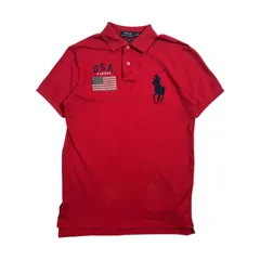 POLO RALPH LAUREN ポロ ラルフローレン CUSTOM FIT  星条旗 USA  ビッグポニー 鹿の子 半袖 ポロシャツ サイズ S/レッド系 メンズ