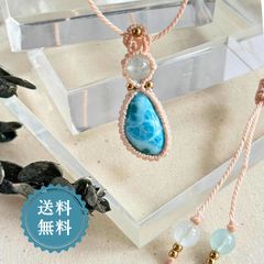①エンジェルフェザーフローライト＆アマゾナイト＆ムーンストーンマクラメネックレス ①エンジェルフェザーフローライト＆アマゾナイト＆ムーンストーン