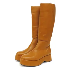HR0554 美品 niko and... ニコアンド 厚底 ロングブーツ フェイクレザー サイドジップ Mサイズ 茶 ブラウン レディースのサムネイル