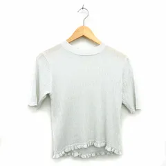 ナイスクラップ NICE CLAUP ニット カットソー 丸首 五分袖 ラメ混 リブ フリル F ライトグレー 灰 /HT8