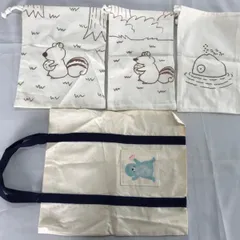 動物イラスト 巾着袋3点＆トートバッグ セット（リス・生き物・手描き風）(志)A-288