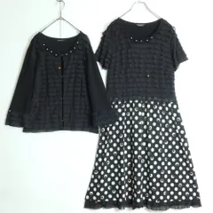インゲボルグ★セットアップ！かぶせ段々&お花のモチーフ♪ワンピース&カーディガン サイズ11号 黒系 水玉♪薄手 z19026