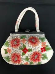 花柄 総ビーズバッグ がま口 ハンドバッグ