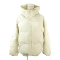 ユニクロ UNIQLO ダウンジャケット 上着 M 白 アイボリー ホワイト 無地 フード付き 長袖 /MN22 ■ECB001