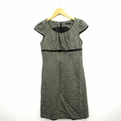 コムサイズム COMME CA ISM ワンピース 総柄 丸首 ひざ丈 フレンチスリーブ ウール混 カシミヤ混 アンゴラ混 M グレー /MT9