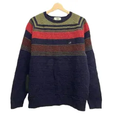 クロコダイル CROCODILE ニット セーター ウール LL 紺 ネイビー ボーダー柄 織り柄 長袖 /EH ■ECD001