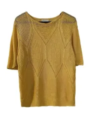 S JPN ラウンド エンブロイダリー ニット 半袖 イェロー