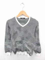 アズールバイマウジー AZUL by moussy ニット セーター Vネック 総柄 綿 コットン 長袖 XS グレー ブラック 灰 黒 /TT7