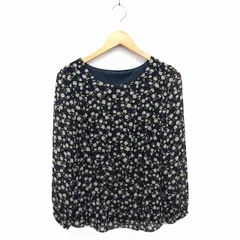 イノウェーブ innowave ブラウス カットソー ボートネック 透け感 ギャザー フルーツ柄 長袖 M 黒 ブラック /NT13