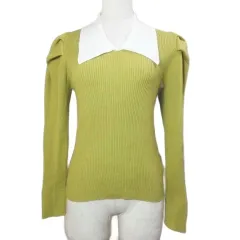 スナイデル SNIDEL Sustainableカラーデザインニットプルオーバー ビッグカラー 長袖 ボリュームスリーブ リブ フリーサイズ マスタード ホワイト SWNT225074 /X