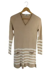 ラコステ LACOSTE ワンピース ニット Vネック 長袖 ボーダー ベージュ ホワイト サイズ36 国内正規 QQQ
