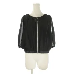 ランバンオンブルー LANVIN en Bleu シアージャケット 上着 38 黒 ブラック 七分袖 フロントジップ シアー素材 /CK13 ■ECB001