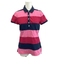 トミーヒルフィガー TOMMY HILFIGER ポロシャツ カットソー  S ピンク 赤 レッド 紺 ネイビー ボーダー柄 半袖 /RN ■ECB002