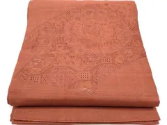 平和屋着物●中国三大刺繍　スワトウ刺繍　総刺繍　太鼓柄袋帯　紬地　色無地　紅鳶色　正絹　逸品　CABE8525hy