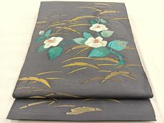 アンティーク 袋帯 黒地 水仙文様 刺繍 金陵 正絹 | Mercari