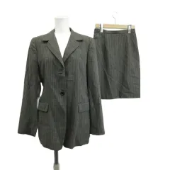 コムサデモード COMME CA DU MODE スーツ セットアップ 上下 テーラードジャケット シングル 2B 総裏地 肩パッド タイトスカート ひざ丈 ウール ストライプ M グレー /XZ ■GY49