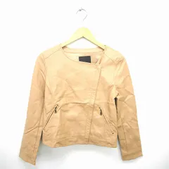 カーネリアン carnelian ジャケット アウター ノーカラー フェイクレザー ジップアップ M 茶 ベージュ /TT7