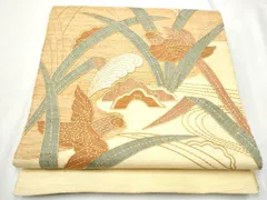 平和屋着物●中国三大刺繍　相良刺繍　太鼓柄袋帯　紬地　刺し子　パッチワーク　花蝶文　正絹　逸品　CABF5346hy