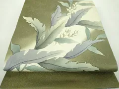 平和屋着物●両面　太鼓柄袋帯　BANKAN　わものや　草花文　銀通し地　正絹　逸品　DABE5193ps 平和屋着物○両面 太鼓柄袋帯 BANKAN わものや 草花文 銀通し地 正絹