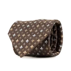 LOUIS VUITTON ルイヴィトン ネクタイ ブラウン | フラワー モノグラム レジメンタル シルク ネクタイ / イタリア製 クラヴァット | ブランド ファッション アイテム【メンズ】【中古】