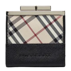バーバリー ノバチェック コインケース がま口財布 ベージュ マルチカラー キャンバス レザー レディース BURBERRY【1-0261508】