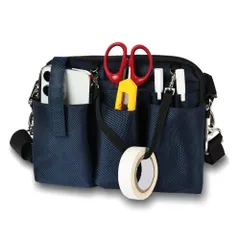 [CARRY ALL BEFORE ONE] 多機能ウエストポーチ ナースポーチ ウエストバッグ マチ付き 横長タイプ ダブルジッパー 12ポケット ペン差し付き 工具 文具 小物入れ 業務用 作業用 看護 介護 カラビナ ショルダ [マチ付き S ネイビー]