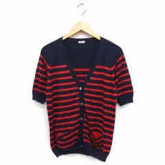 ドレステリア DRESSTERIOR カーディガン ボーダー柄 Vネック 五分袖 コットンニット ネイビー 紺 レッド 赤 /FT28