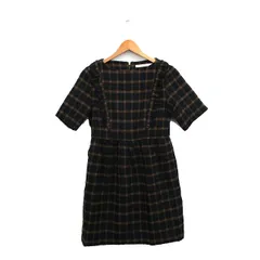 カージュ Khaju ワンピース 半袖 ミニ フリル ウール チェック ネイビー 紺 /KT14