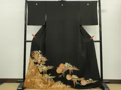 平和屋着物■豪華黒留袖　駒刺繍　雪輪重ね草花文　暈し染め　金彩　正絹　逸品　CABF2937ze