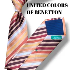 UNITED COLORS OF BENETTON ベネトン ネクタイ マルチストライプ 光沢 シルク カラフル オレンジ ボルドー メンズ ビジネス カジュアルのサムネイル