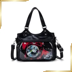 【新品】 [ＷＡＮＳＨＩＸ] 痛バッグ 痛バ トートバッグ ショルダー 斜めかけ 肩掛け ハンド 2WAY 可愛い puレザー 手提げ オタ活 推し活 おしゃれ かわいい 缶バッジ 旅行 通勤 Y2K 地雷系 量産型(Free Sizeブラック) 0