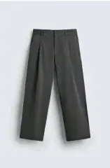 M) ザラ 25fw ポプリン プリーツ パンツ グレー 4391 330 スラックス