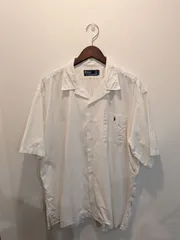 90s　Polo by Ralph Lauren　ポロバイラルフローレン　シャツ　オープンカラーシャツ　半袖　開襟　白　ホワイト　コットン　ツイル　カナダ製