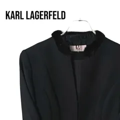 KARL LAGERFELD カールラガーフェルド ブラック ノーカラージャケット レディース 7 Sサイズ相当 東京ソワール 毛 絹 キュプラ 日本製 上質素材 エレガント 冠婚葬祭 フォーマル パーティー 143TYのサムネイル