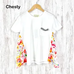 新品未使用 美品 Chesty チェスティ エルモ セサミストリートコラボ 花柄 マルチフラワー ビジュー 切替 ショートスリーブ カットソー ホワイト レディース 半袖 トップス フリーサイズのサムネイル