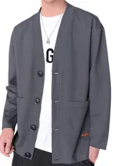 [エンプティオ] ミドル丈 カーディガン スマート トップス メンズ 暖かい ドライ エスニック オーバー ユッタリ 韓国 オーバーサイズ オシャレ オフィス vネック セーター ストリート ストレッチ 洗濯可能 速乾 トレーナー 生 [ダークグレー] [M]