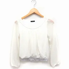 アー・ヴェ･ヴェ ミッシェルクラン a.v.v シフォン ブラウス 長袖 丸首 ラインストーン 裾リブ S アイボリー 白 /FT34