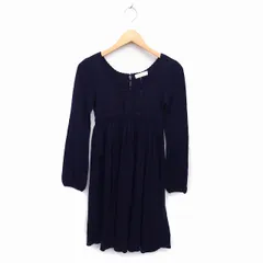 レッセパッセ LAISSE PASSE ワンピース フレア ひざ丈 ニット プリーツ フリル ハイゲージ 長袖 38 紺 ネイビー /NT17