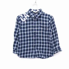 コムサイズム COMME CA ISM ベビー服 シャツ ブラウス 長袖 コットン 綿 チェック 柄 プリント ロゴ 90 ネイビー 紺 /HT6
