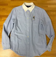 ポロ ラルフローレン ベア シャツ ブルー m(10-12)