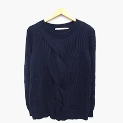 ソアリーク Soareak セーター ニット 長袖 丸首 モヘヤ混 アンゴラ混 デザイン編み 切替リブ M ネイビー 紺 /HT3