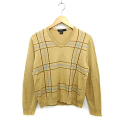 ジェイクルー J.CREW ニット セーター Vネック ウール混 リブ チェック 長袖 M ライトブラウン /NT21