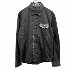 【中古】[印象AB] semantic design セマンティックデザイン シャツ メンズ M ブラック 黒 綿100% ロングテール ストライプ×迷彩柄 ウッドランドカモ 長袖 胸ポケットのサムネイル