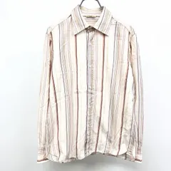 【中古】[印象B] JOURNAL STANDARD ジャーナルスタンダード シャツ メンズ M サーモンピンク×茶系×紫×紺×オフホワイト 綿100% ロングテール 若干薄手 ストライプ 長袖 ポケット無しのサムネイル