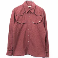古着 アーヴェヴェオム a.v.v HOMME ウエスタン シャツ チェック ドットボタン 長袖 胸ポケット 綿100% 46 レッド系×イエローブラウン系 メンズ