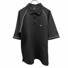 【中古】[印象AB] NIKE GOLF ナイキゴルフ ポロシャツ メンズ L ブラック 黒×白 ポリ100% ワッフル生地 ハーフジップ ラグランスリーブ 半袖 ロゴ刺繍