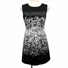 古着 MISS J ミスジェイ ノースリーブワンピース ひざ丈 シフォンヨーク 花柄風のグラフィック 日本製 ポリ100%(裏地：キュプラ) 38 ブラック 黒 レディース