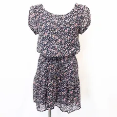 【新品】[印象N] apart by lowrys アパートバイローリーズ 花柄シフォンワンピース レディース M ネイビーなど 紺など ポリ100% 薄手 裏地付き 半袖のサムネイル